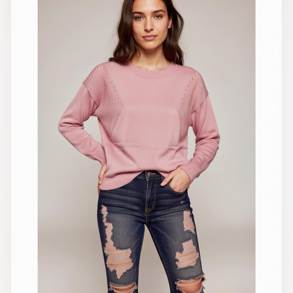 STITCHES & STRIPES LONG SLEEVE SWEATER IN ROSE
